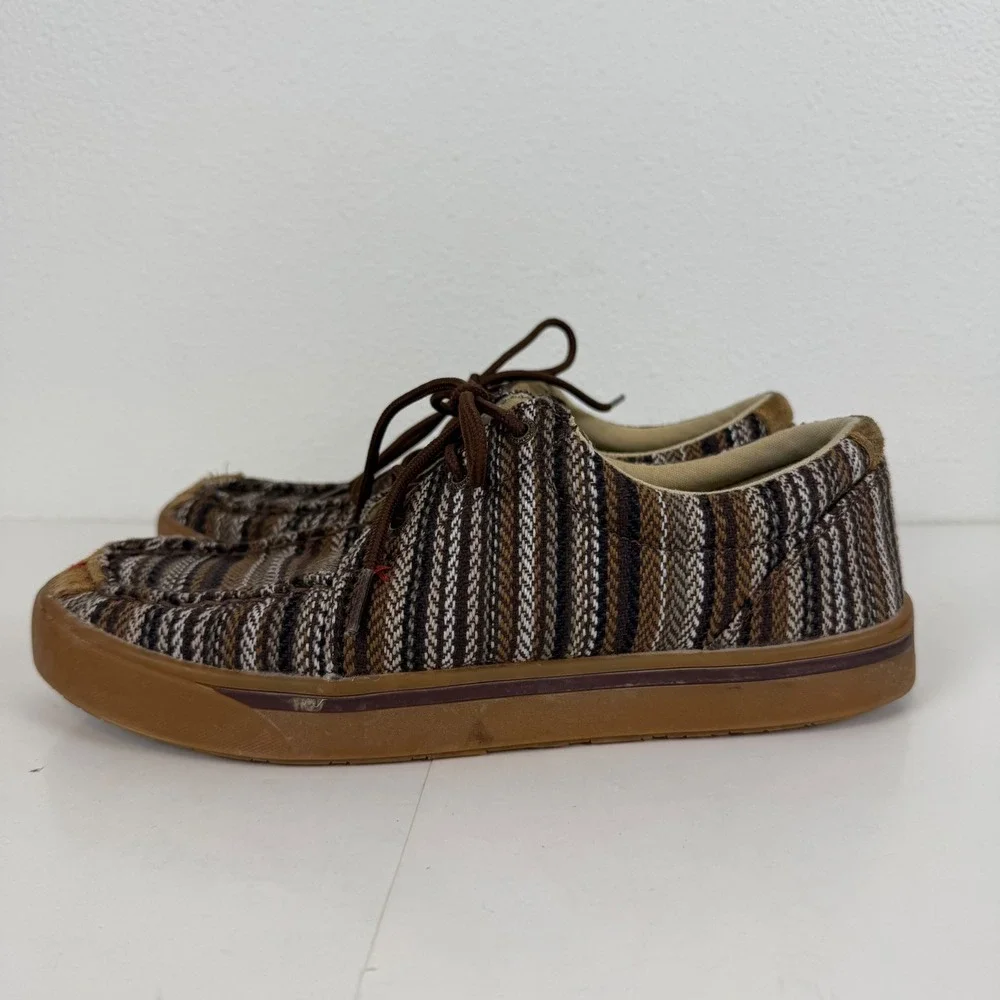 Twisted X Hooey Lopers‎ Mens 8.5 Brown Striped Textile Moc Toe Casual Shoes